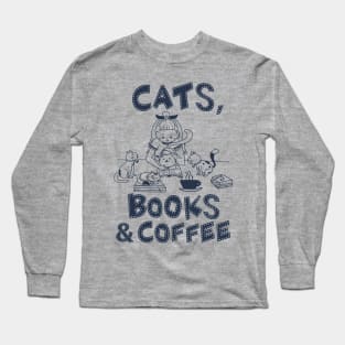 Cats, books, coffee - pet cat lady reading read caffeine Long Sleeve T-Shirt